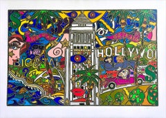 Vintage L.A.! HOLLYWOOD Signed Lithograph, Los Angeles Icons, Pop Art Landscape