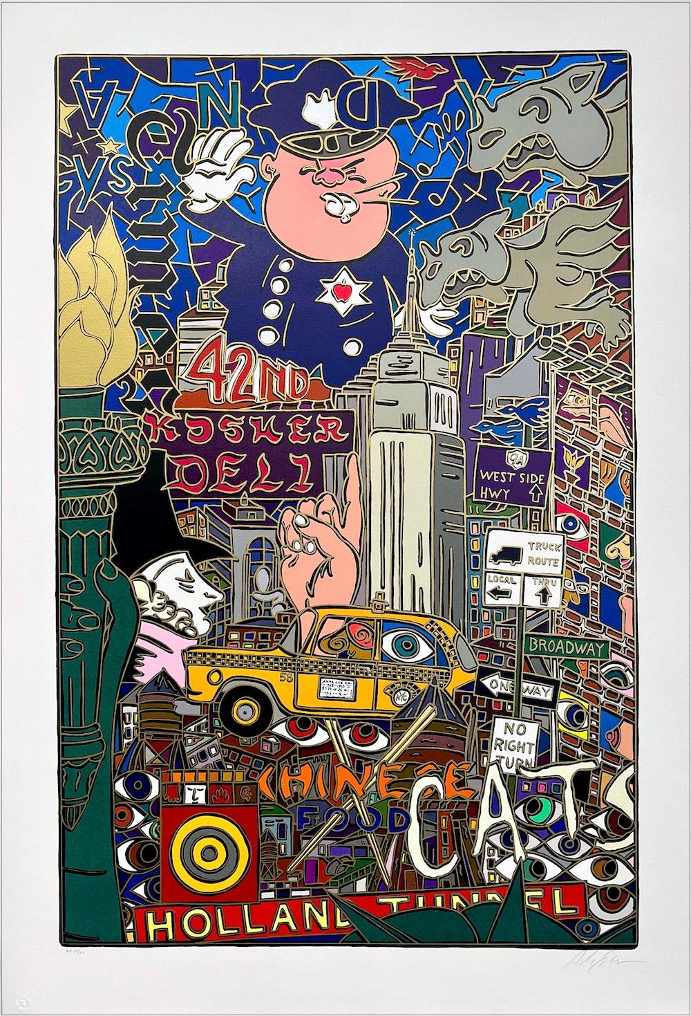 Landscape Print di Alex Echo - THE BIG APPLE NEW YORK CITY Litografia firmata, Polizia, Taxi, New York Times, Deli
