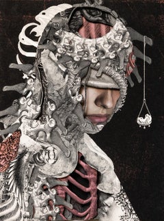 "Navigator" Collage stratificato tagliato e assemblato a mano con ossa e teschi