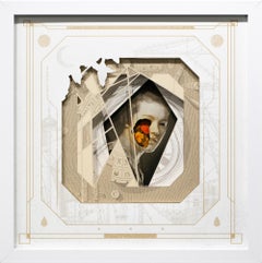 "Decennium", Layered, Hand-Cut Paper Collage, Beige, White, Orange