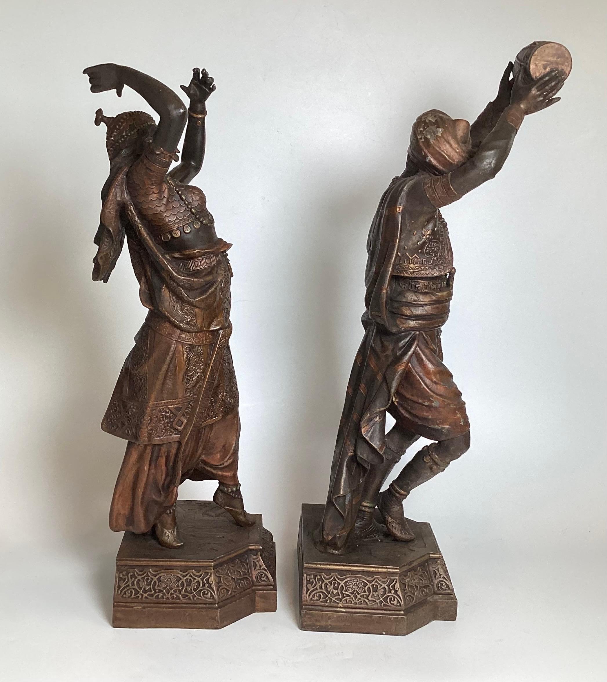 A 19th Centur Pair of Cold Painted Orientalist Figures of a Musician and Dancer For Sale 4
