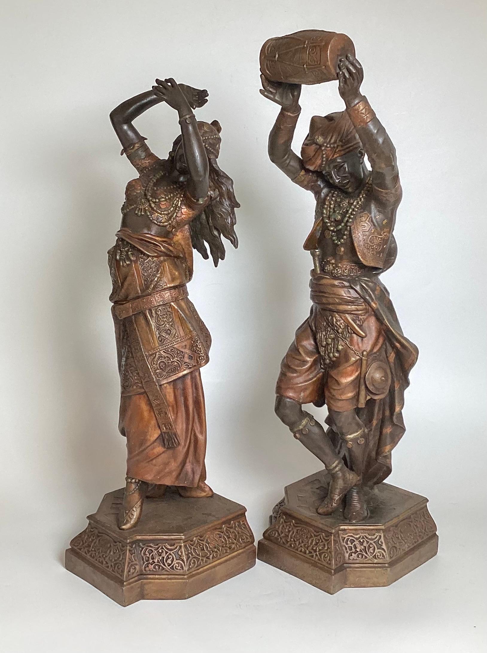 Austrian A 19th Centur Pair of Cold Painted Orientalist Figures of a Musician and Dancer For Sale