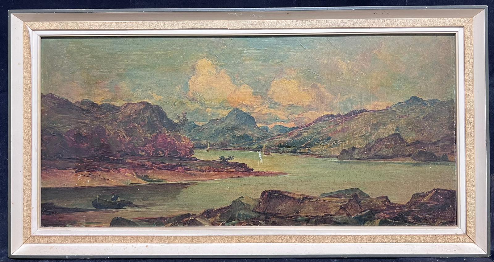 Scottish Mountainous Landscape Tranquil Loch Antique Scottish Oil Painting - Brown Landscape Painting by Alex Fraser