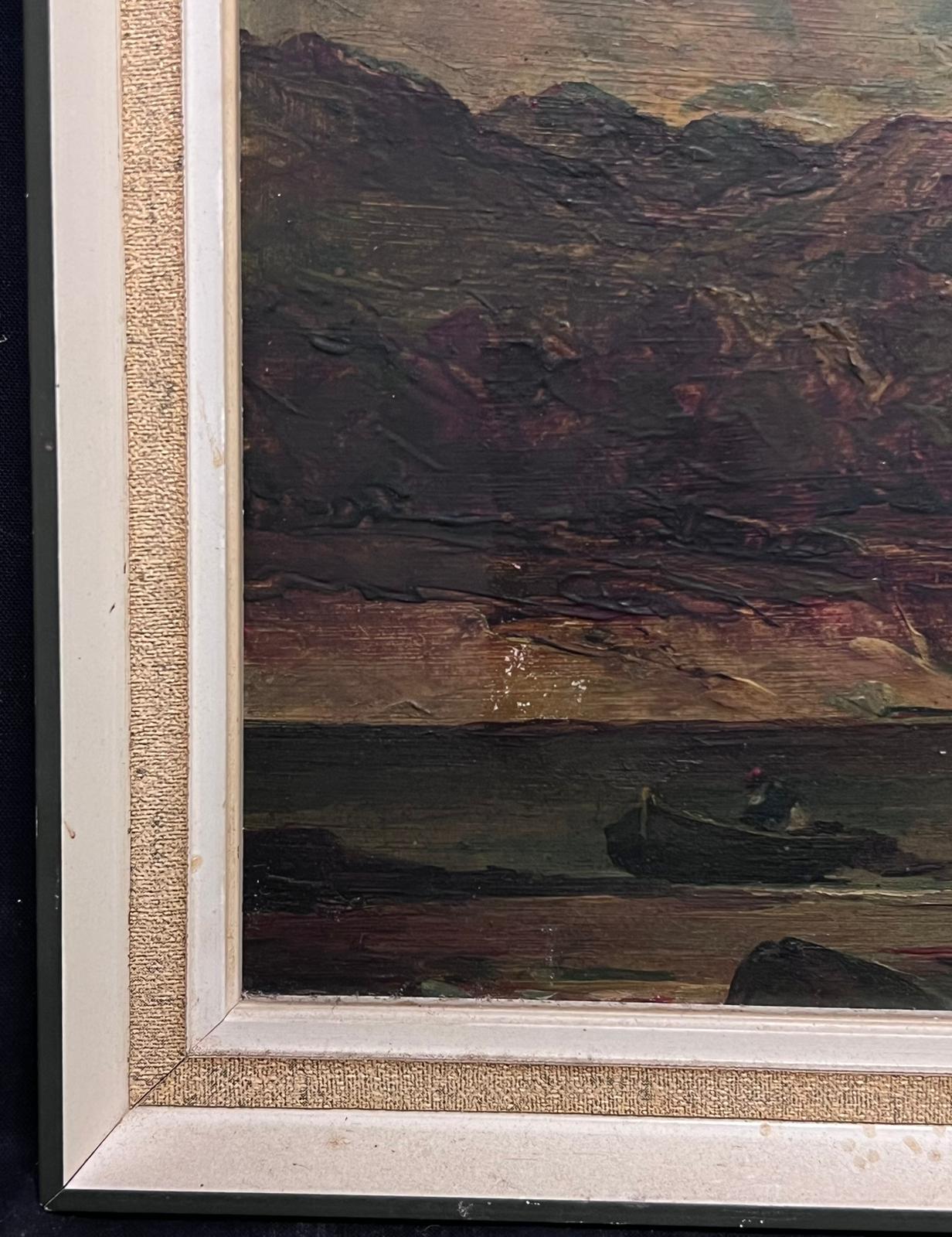 Scottish Mountain Landscape
By Alex Fraser, Scottish School, late 19th century
Oil on canvas, unsigned, framed
Framed: 13 x 20 inches
Canvas: 10 x 18 inches
Provenance: Private collection, Glasgow, Scotland
Condition: This painting is in sound