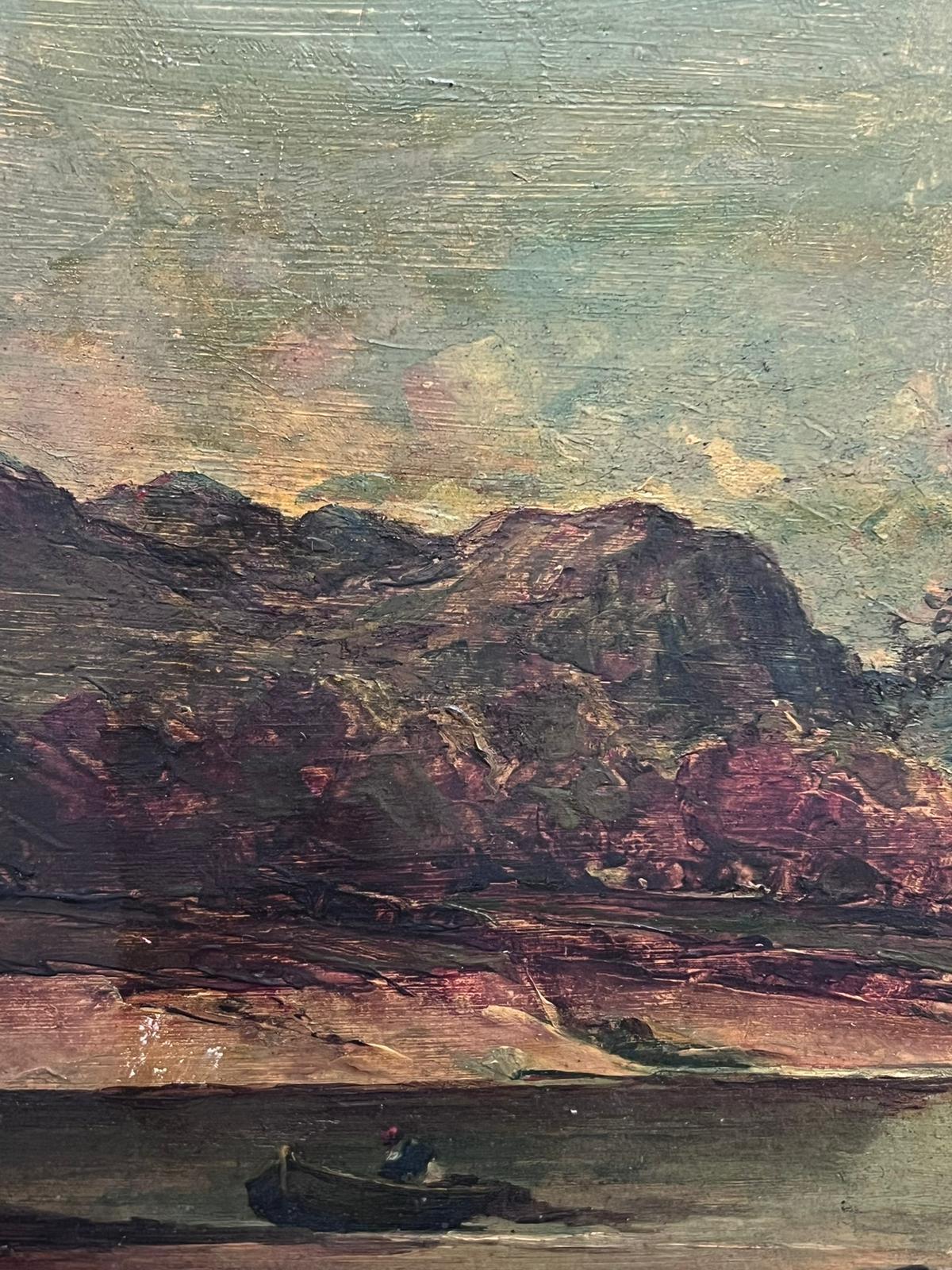 Scottish Mountainous Landscape Tranquil Loch Antique Scottish Oil Painting For Sale 1