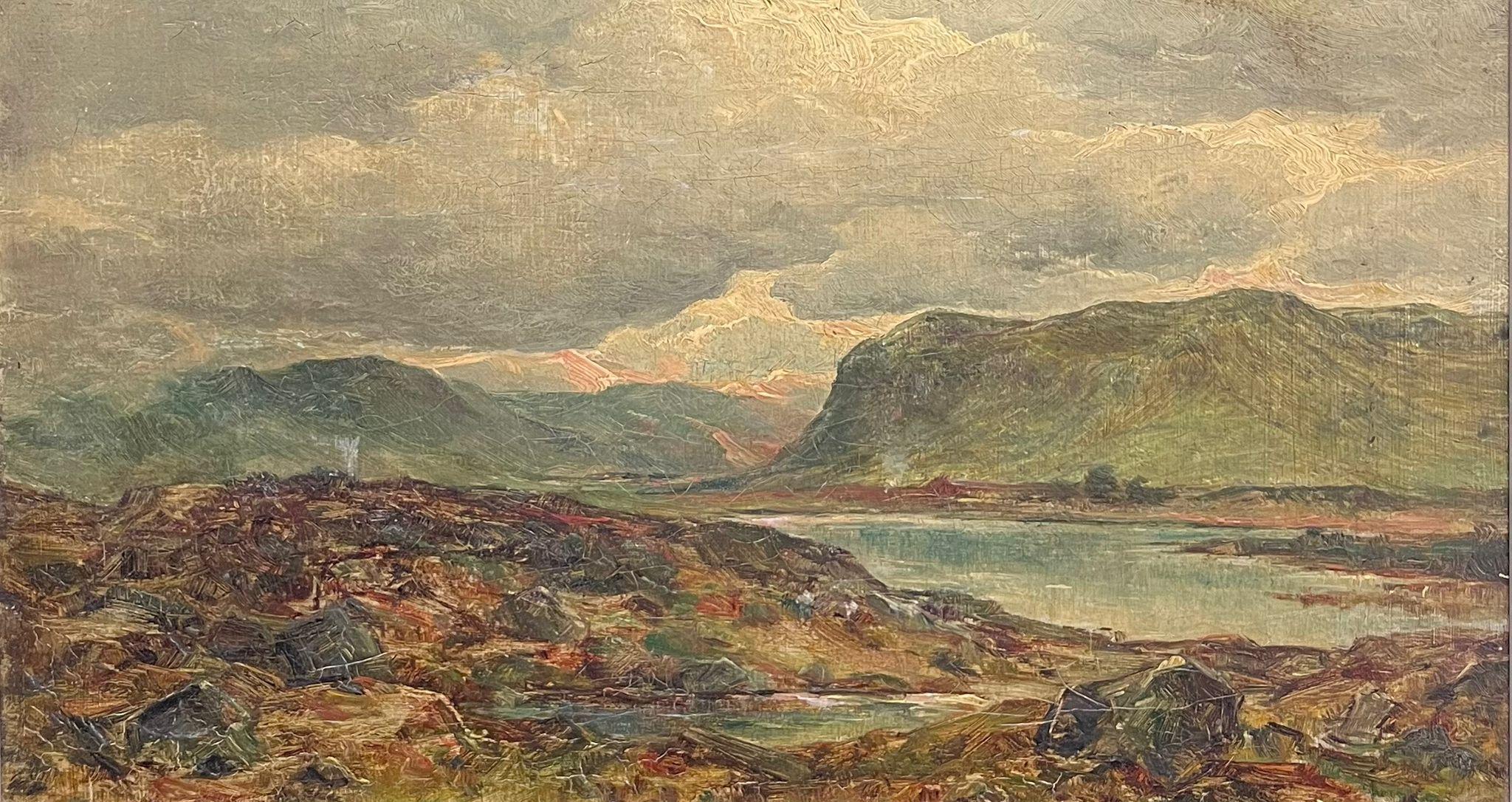 Alex Fraser Landscape Painting - Scottish Mountainous Landscape Tranquil Loch Antique Scottish Oil Painting