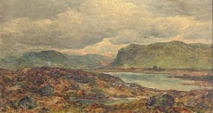 Scottish Mountainous Landscape Tranquil Loch Antique Scottish Oil Painting