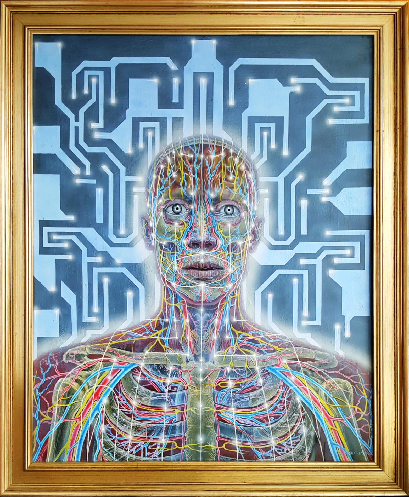 Networks – spirituelle/energetische Psychedelic Man – Painting von Alex Grey