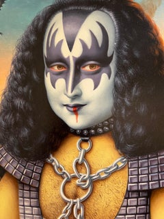 Mona Lisa Kuss Surrealismus Pop Art handgemaltes Öl schwarz weiß silber figurativ