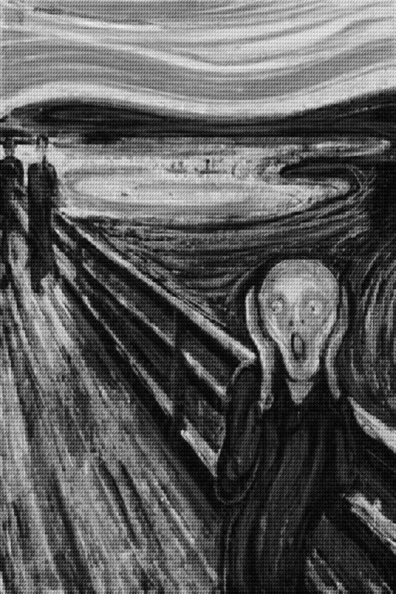Alex Guofeng Cao Figurative Painting – Munch Scream vs. Monalisa Smile