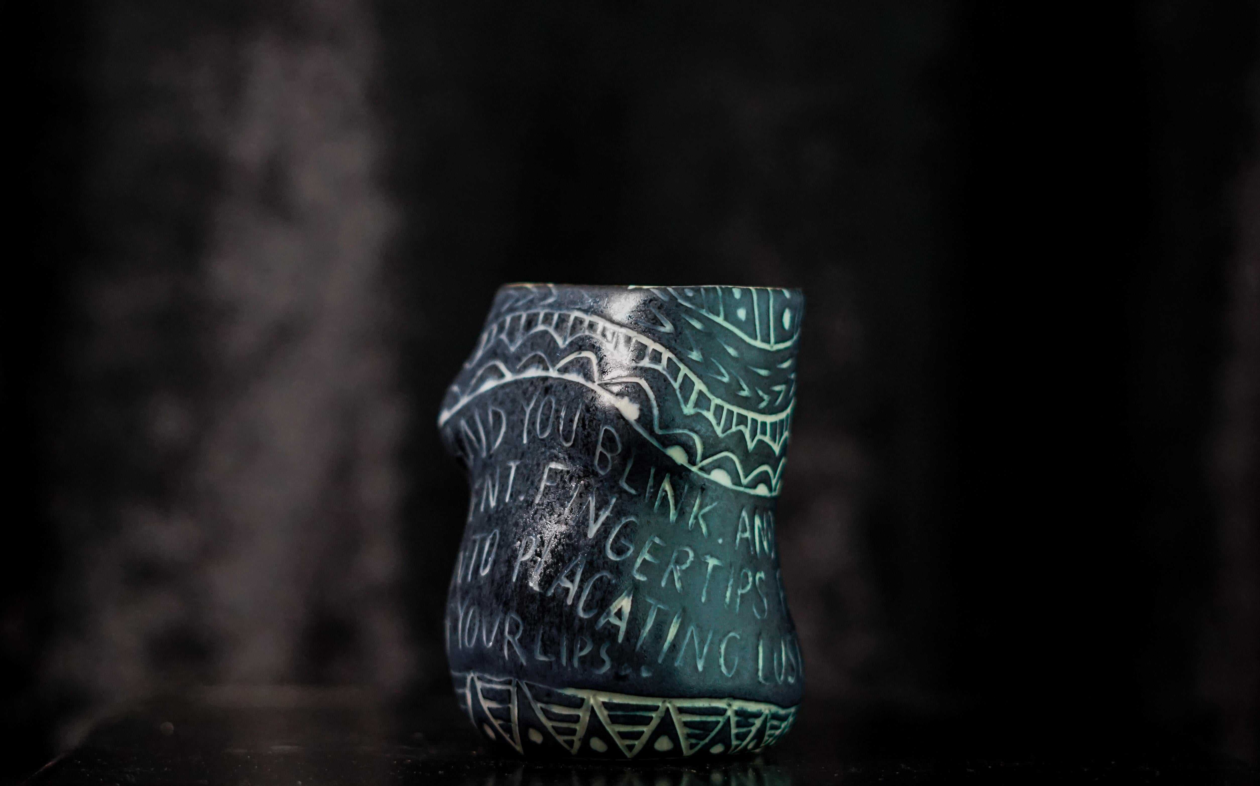 “And You Blink..” Porcelain cup with sgraffito detailing by the artist - Sculpture by Alex Hodge