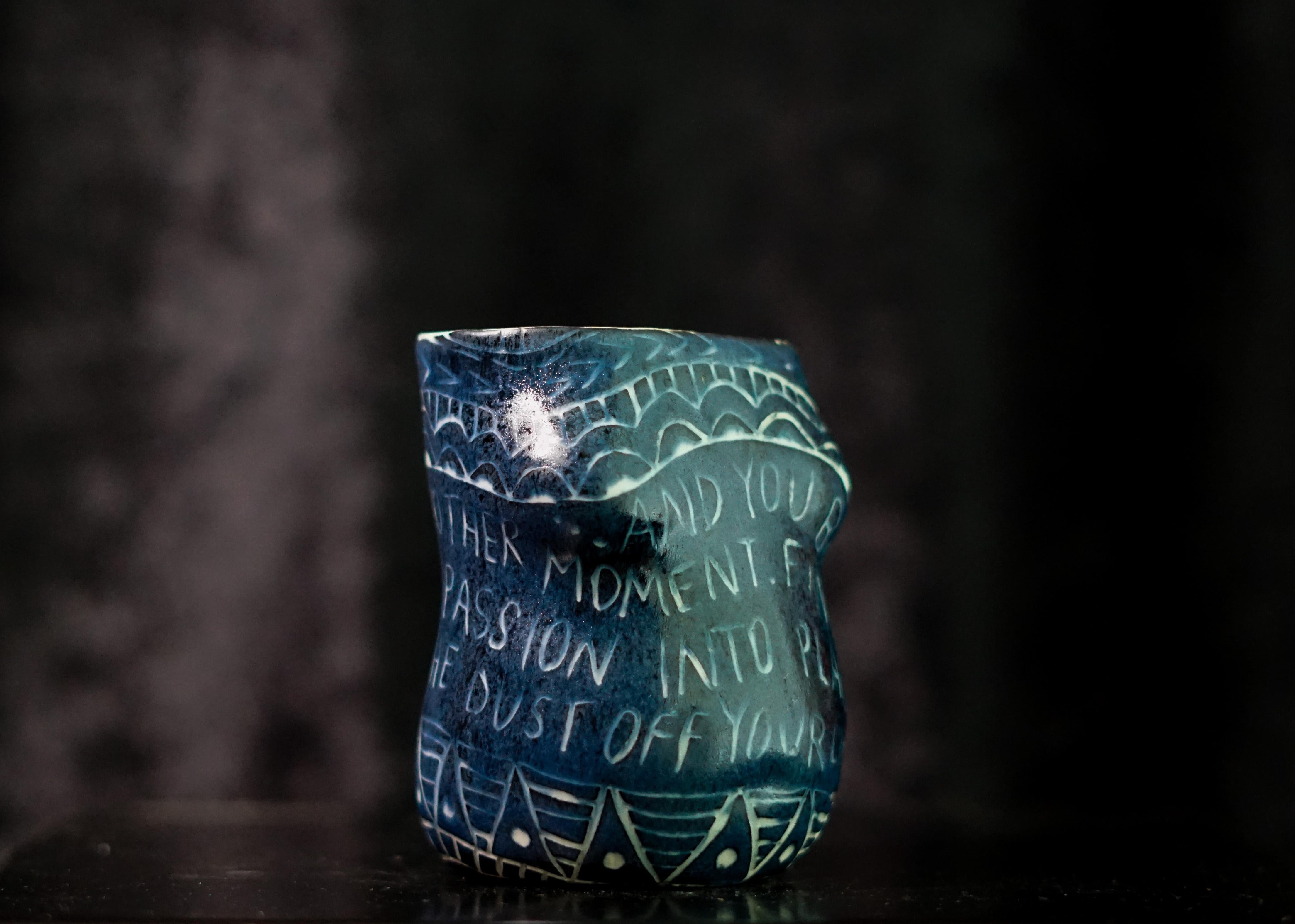 “And You Blink..” Porcelain cup with sgraffito detailing by the artist For Sale 2