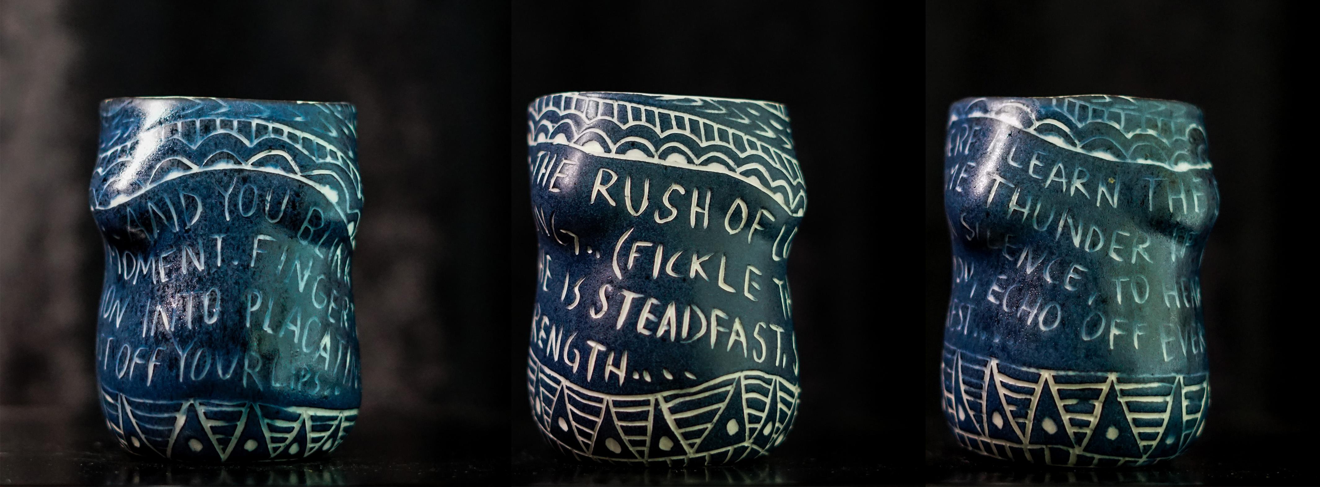 Alex Hodge Abstract Sculpture - And You Blink.., The Rush of Love, Here I Learn, Triptych Porcelain cup 