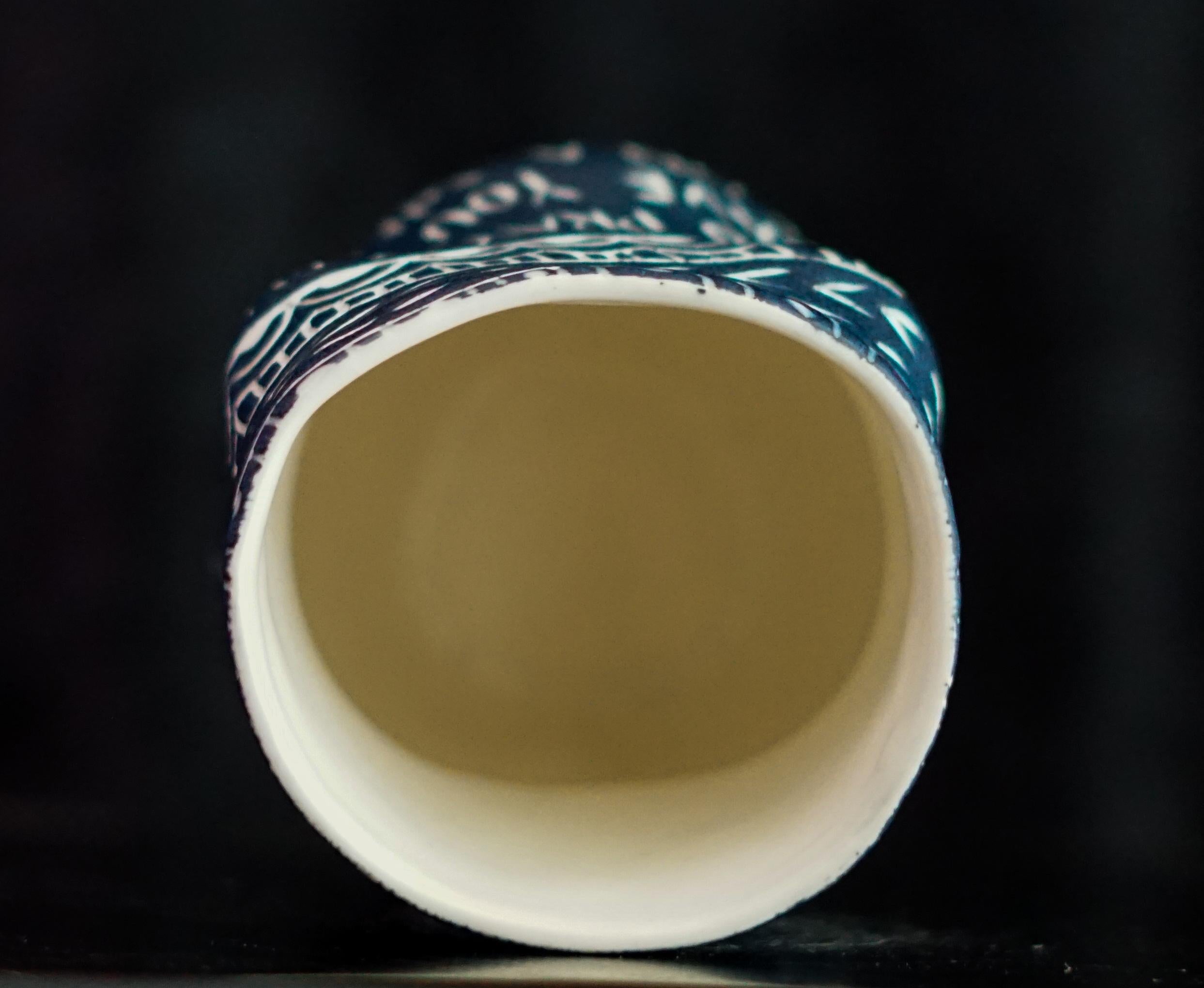 “As You Pray...” Porcelain cup with sgraffito detailing For Sale 1