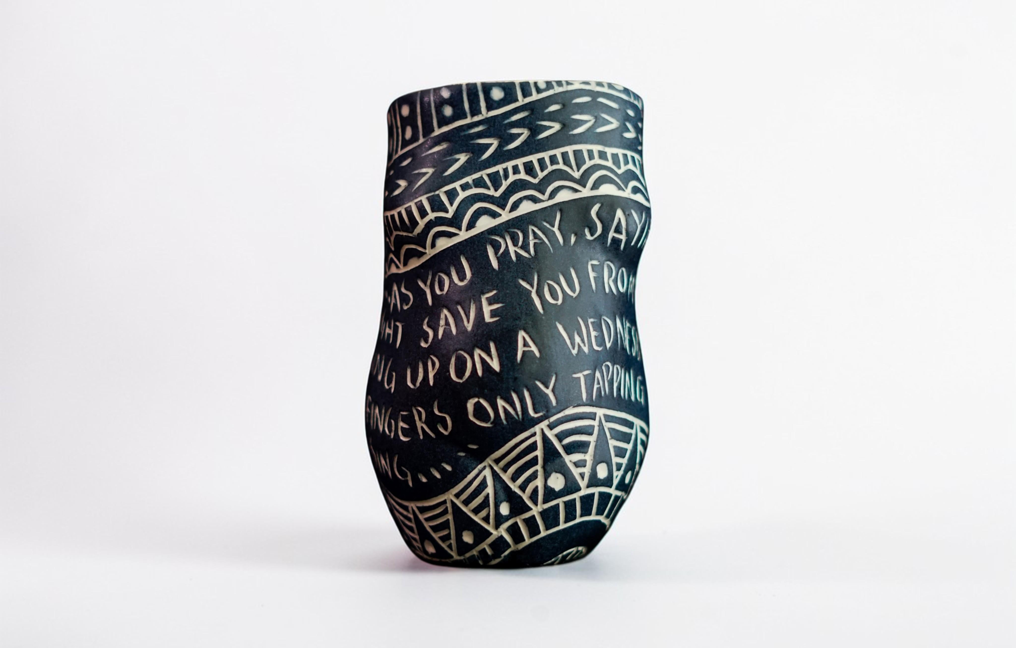 Alex Hodge Abstract Sculpture - “As You Pray...” Porcelain cup with sgraffito detailing