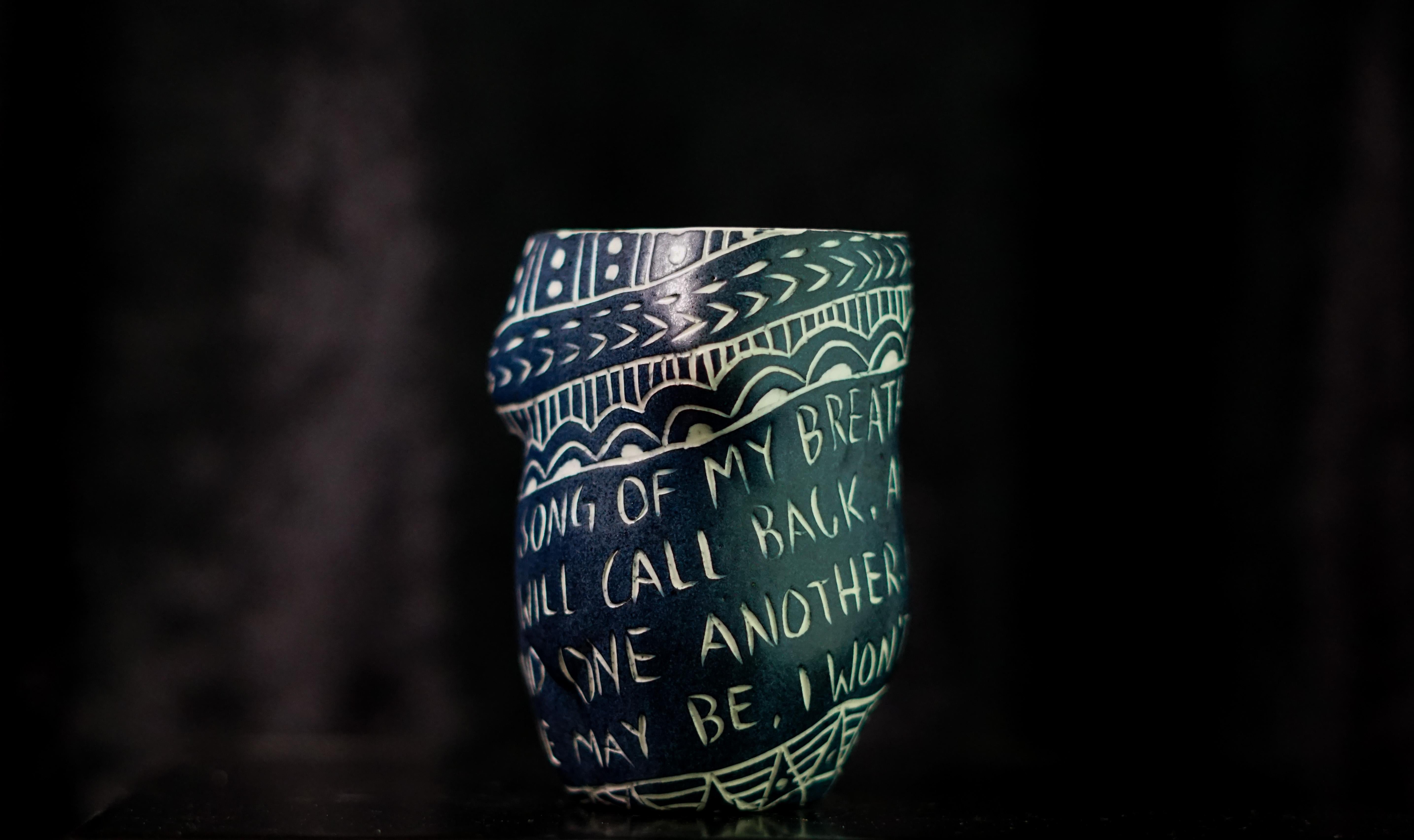 “Carry the Song..” Porcelain cup with sgraffito detailing by the artist - Modern Sculpture by Alex Hodge