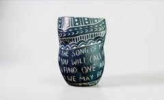 “Carry the Song..” Porcelain cup with sgraffito detailing by the artist