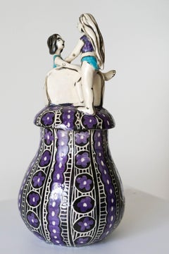 Coming Home Porcelain Sculptural Jar, Underglaze Sgraffito, 11.5 in