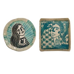 Serrure et clé Diptyque, cages en rotin. Sculptures murales porcelaine
