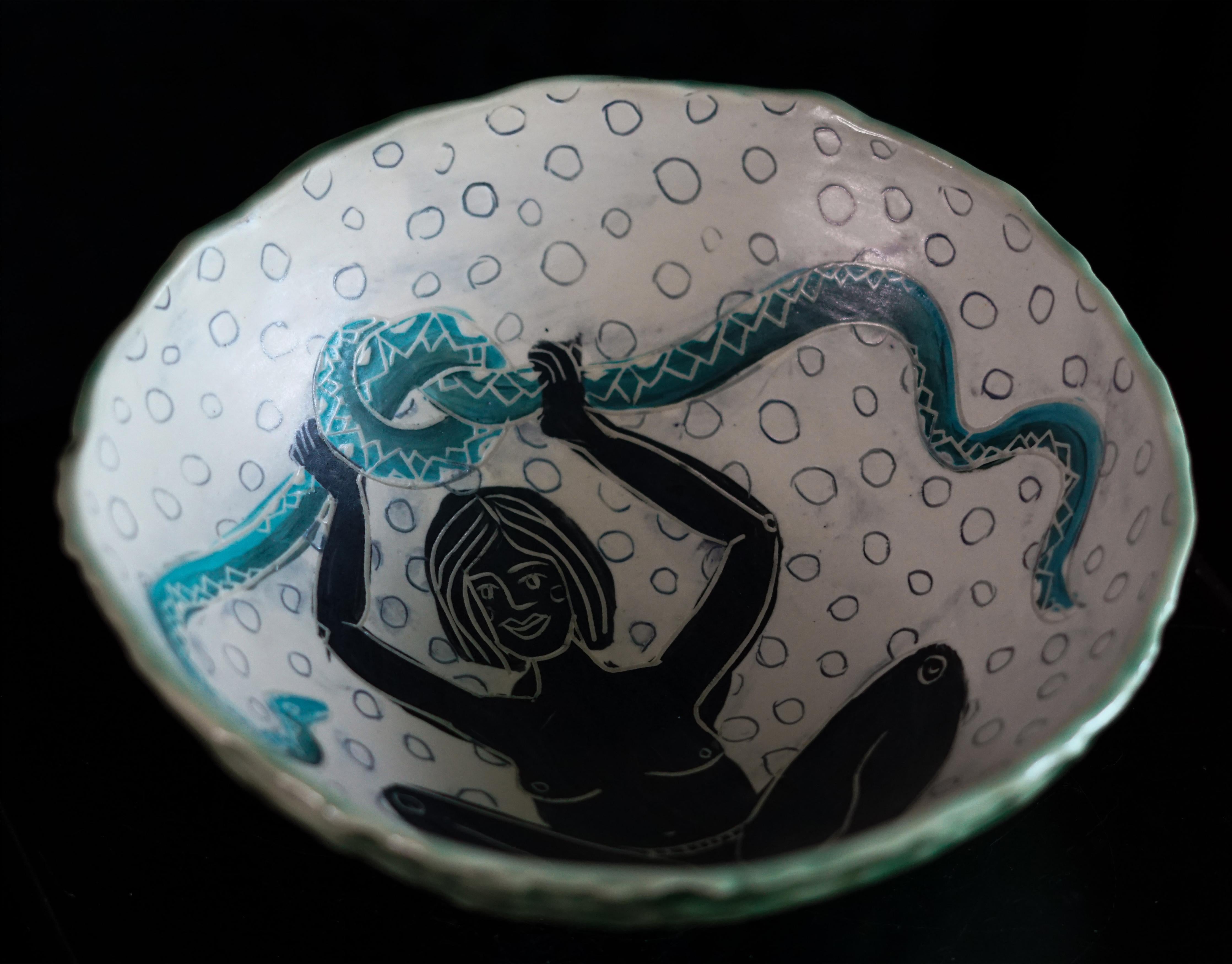 Eve in Prapadasana, Hand built Porcelain Bowl For Sale 6