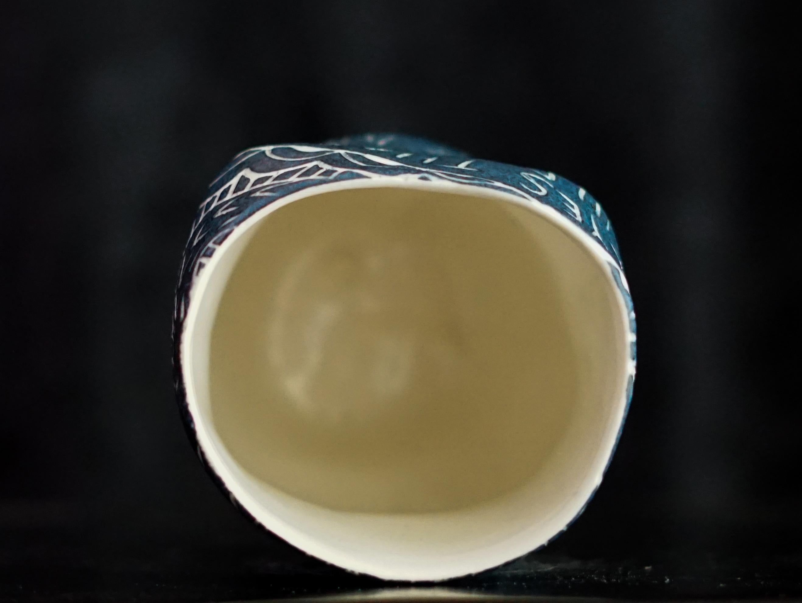 “Eyes That Are...” Porcelain cup with sgraffito detailing For Sale 1