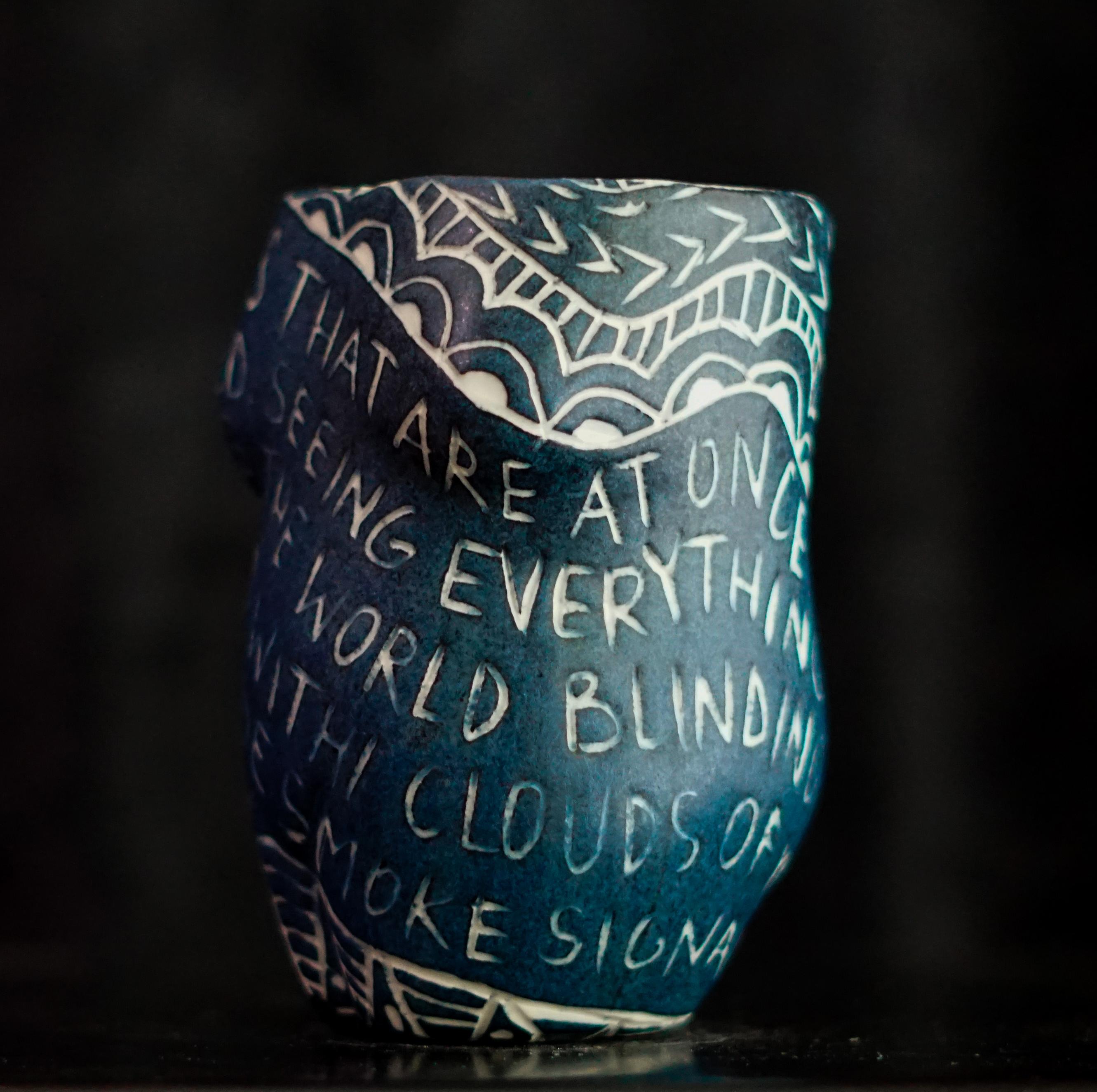 “Eyes That Are...” Porcelain cup with sgraffito detailing For Sale 3