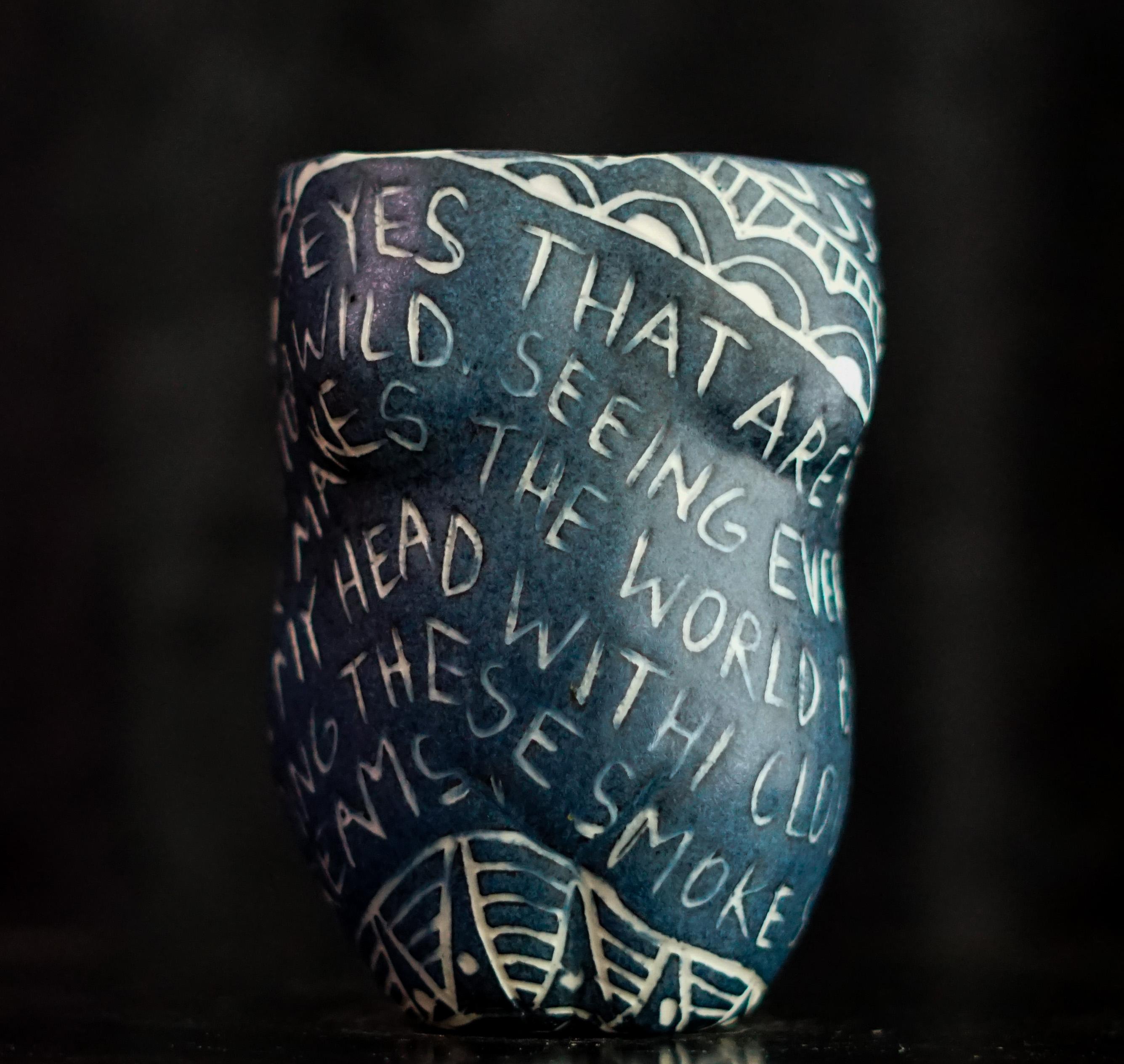 Alex Hodge Abstract Sculpture - “Eyes That Are...” Porcelain cup with sgraffito detailing