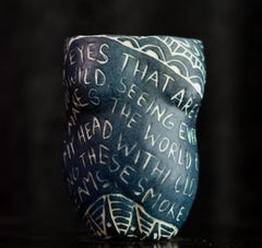 “Eyes That Are...” Porcelain cup with sgraffito detailing