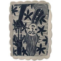 Falling Backwards Portrait. Carved Porcelain Wall Sculpture