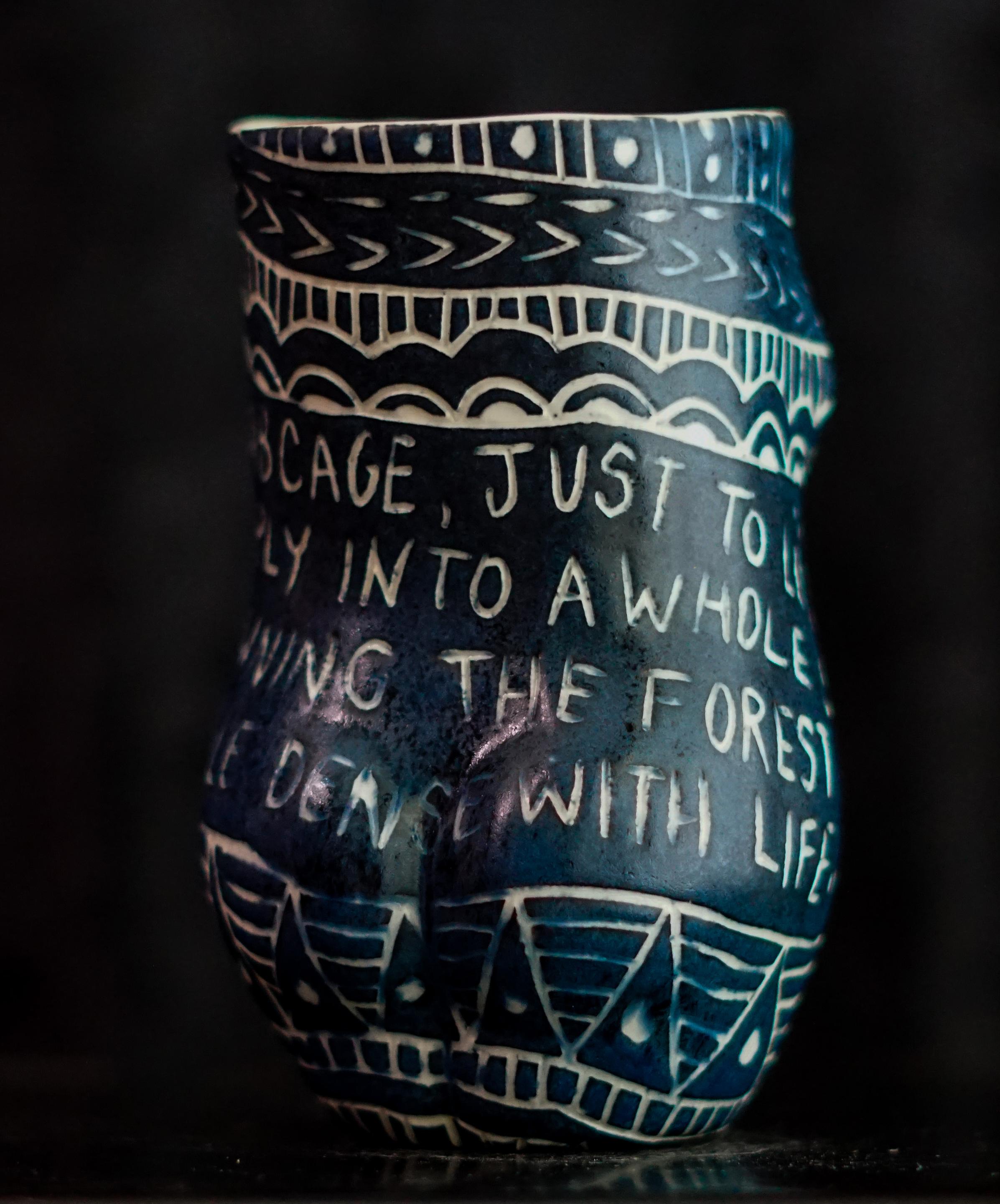 “Growing Out of My Ribcage...” Porcelain cup with sgraffito detailing - Modern Sculpture by Alex Hodge