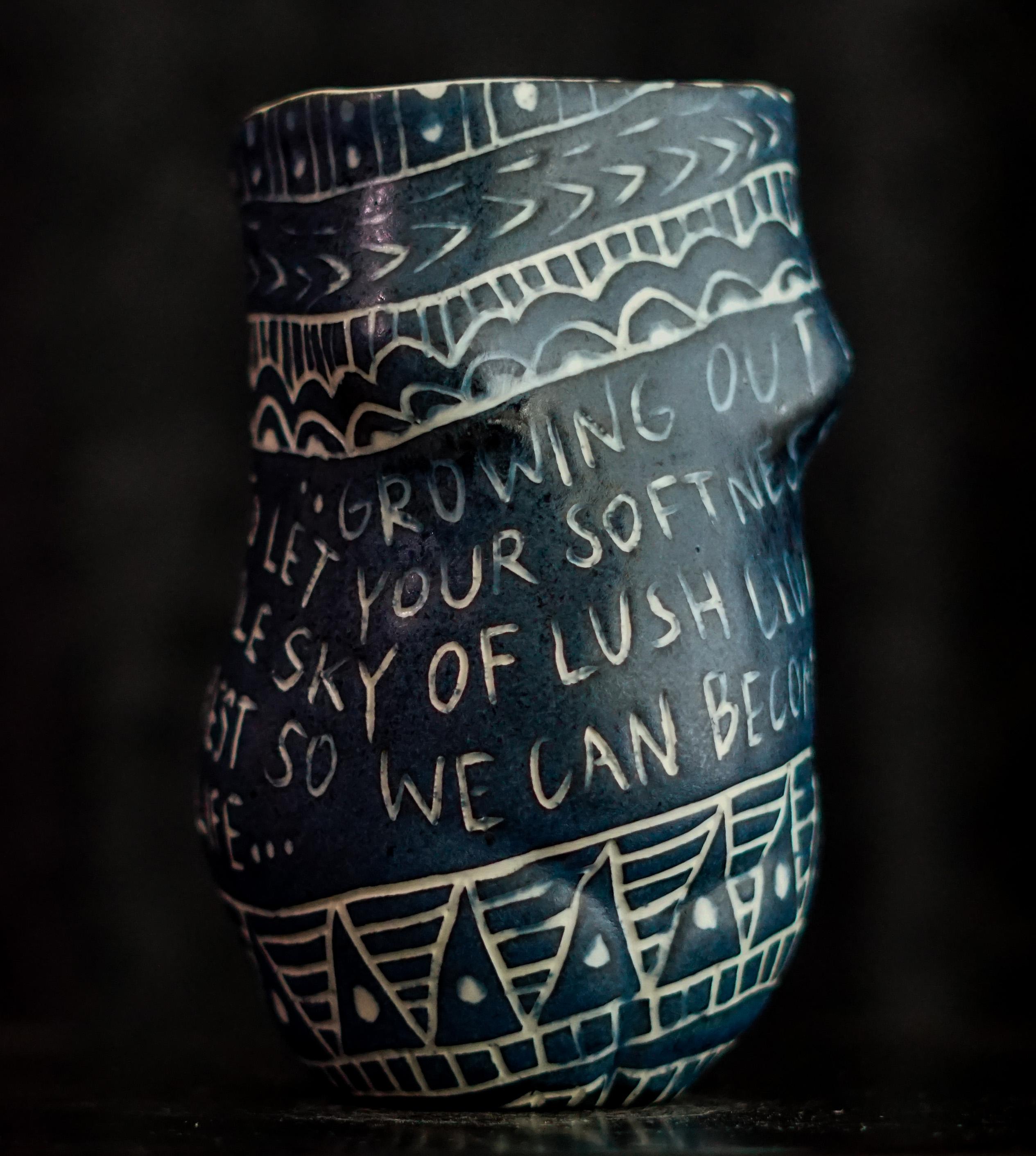 “Growing Out of My Ribcage...” Porcelain cup with sgraffito detailing For Sale 1