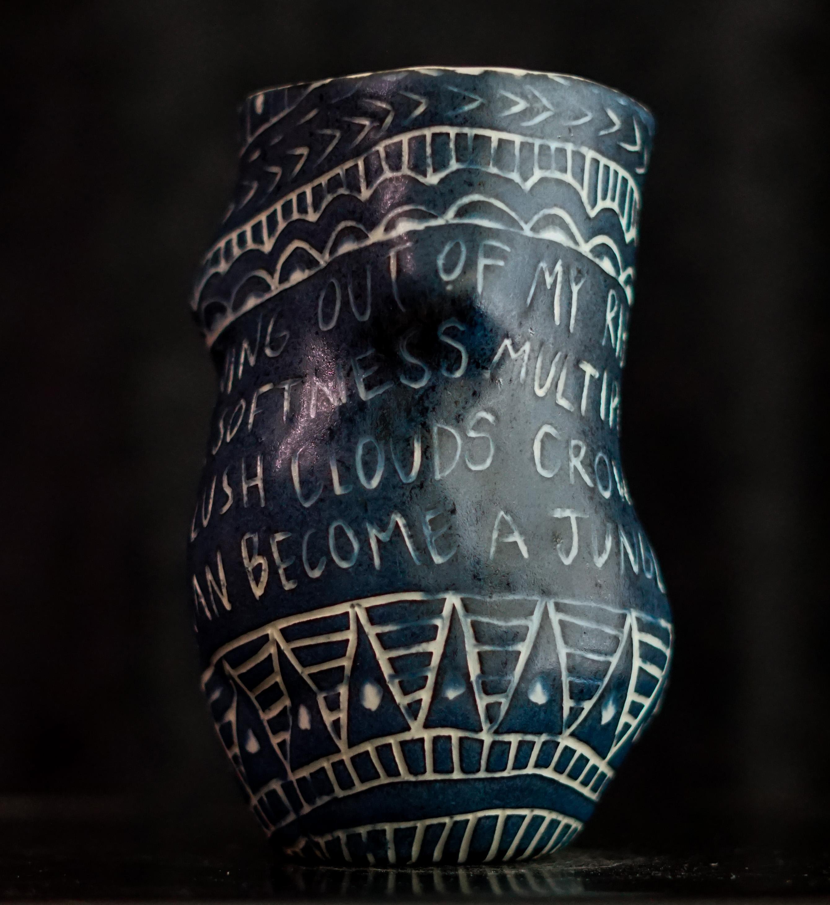 “Growing Out of My Ribcage...” Porcelain cup with sgraffito detailing For Sale 4
