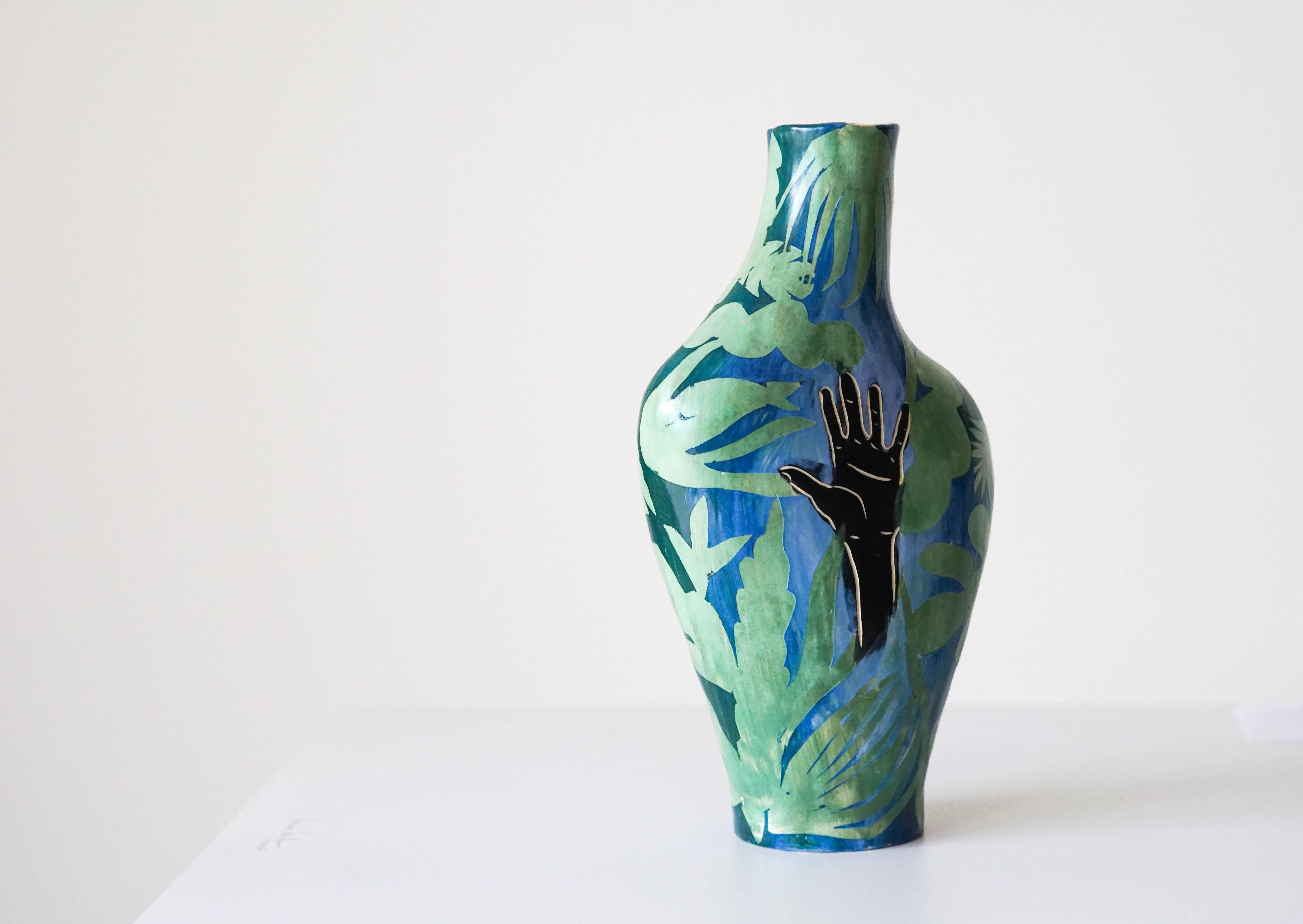Helping Hand, Ceramic Vase sculpture For Sale 4