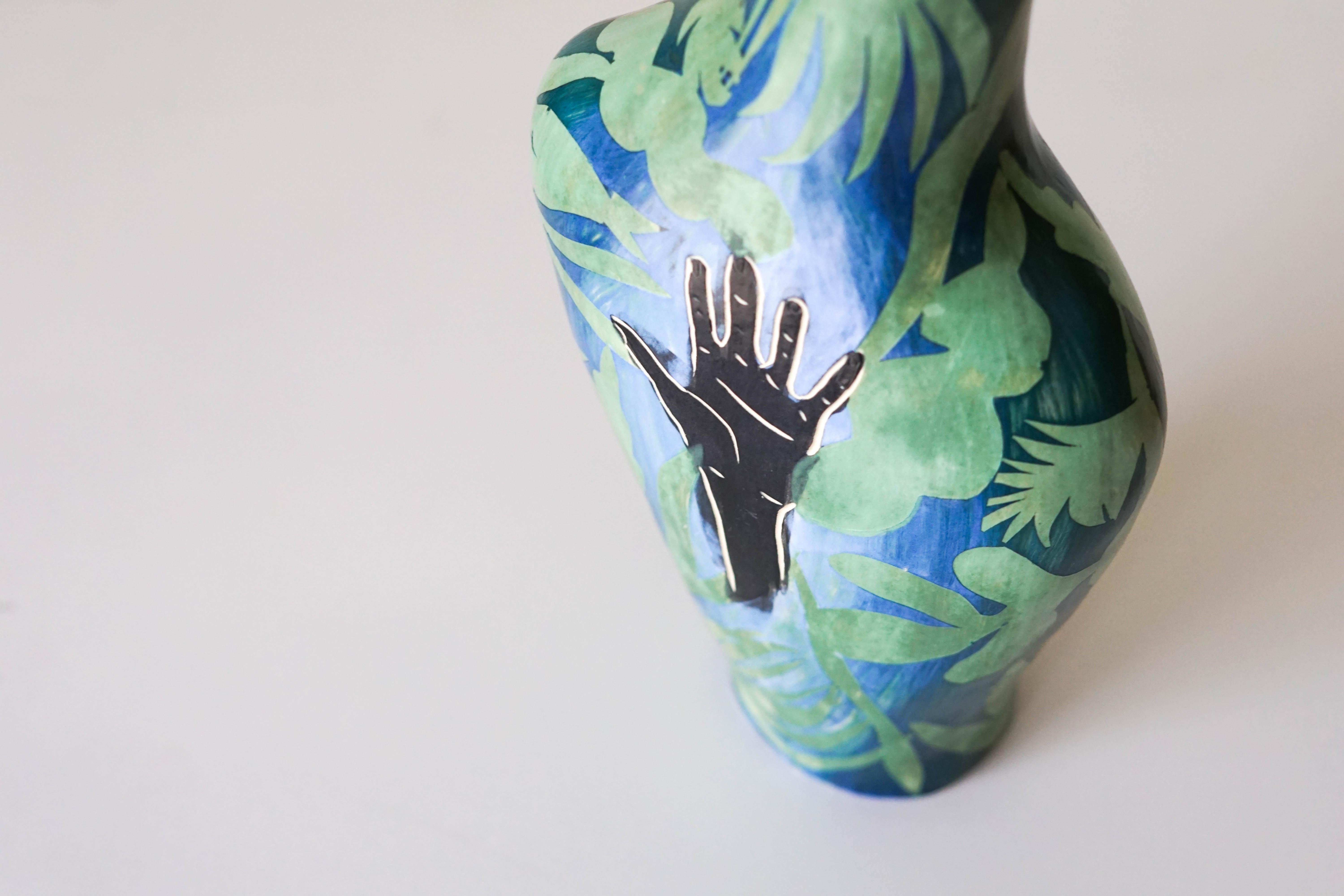 Helping Hand, Ceramic Vase sculpture For Sale 5