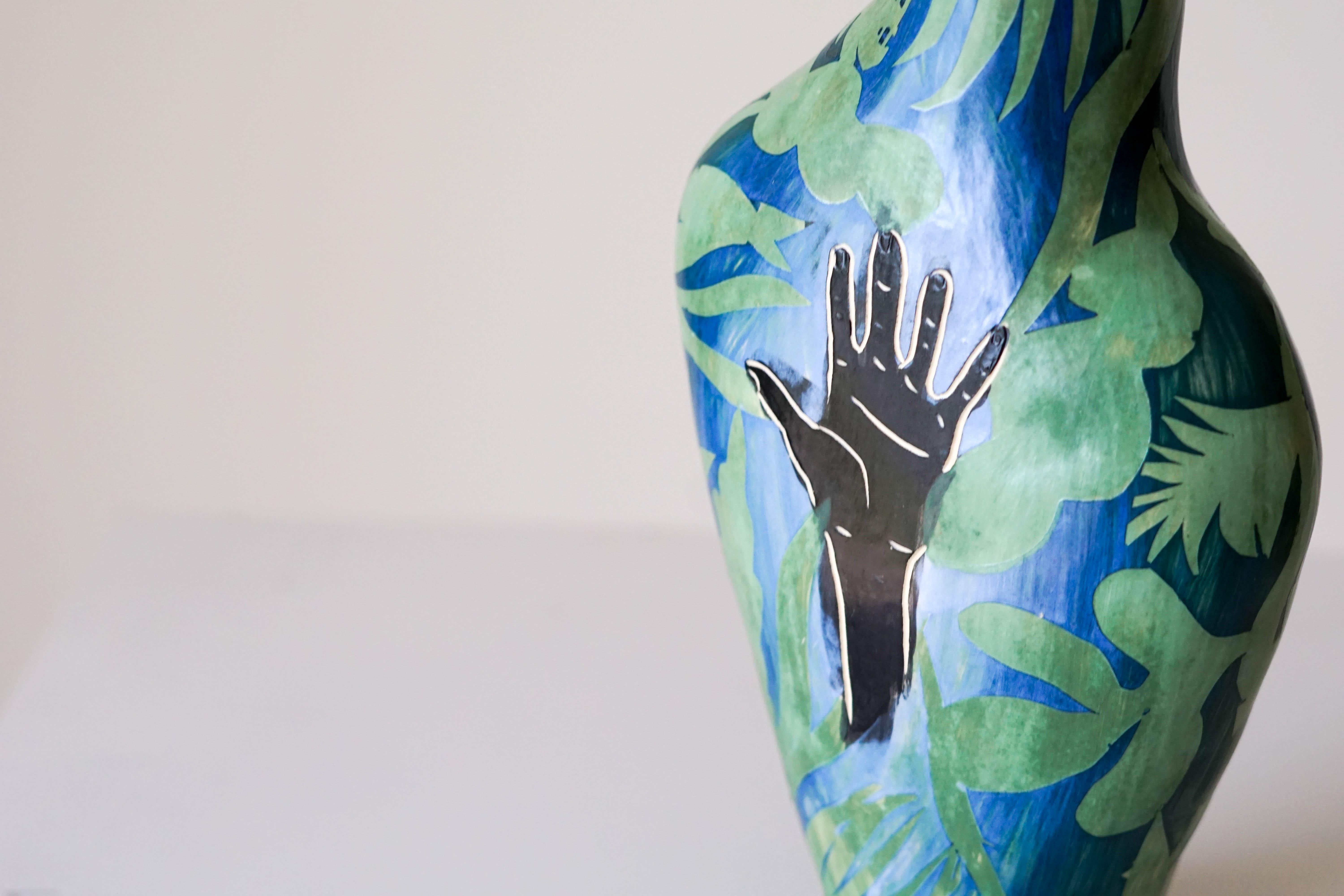 Helping Hand, Ceramic Vase sculpture For Sale 6