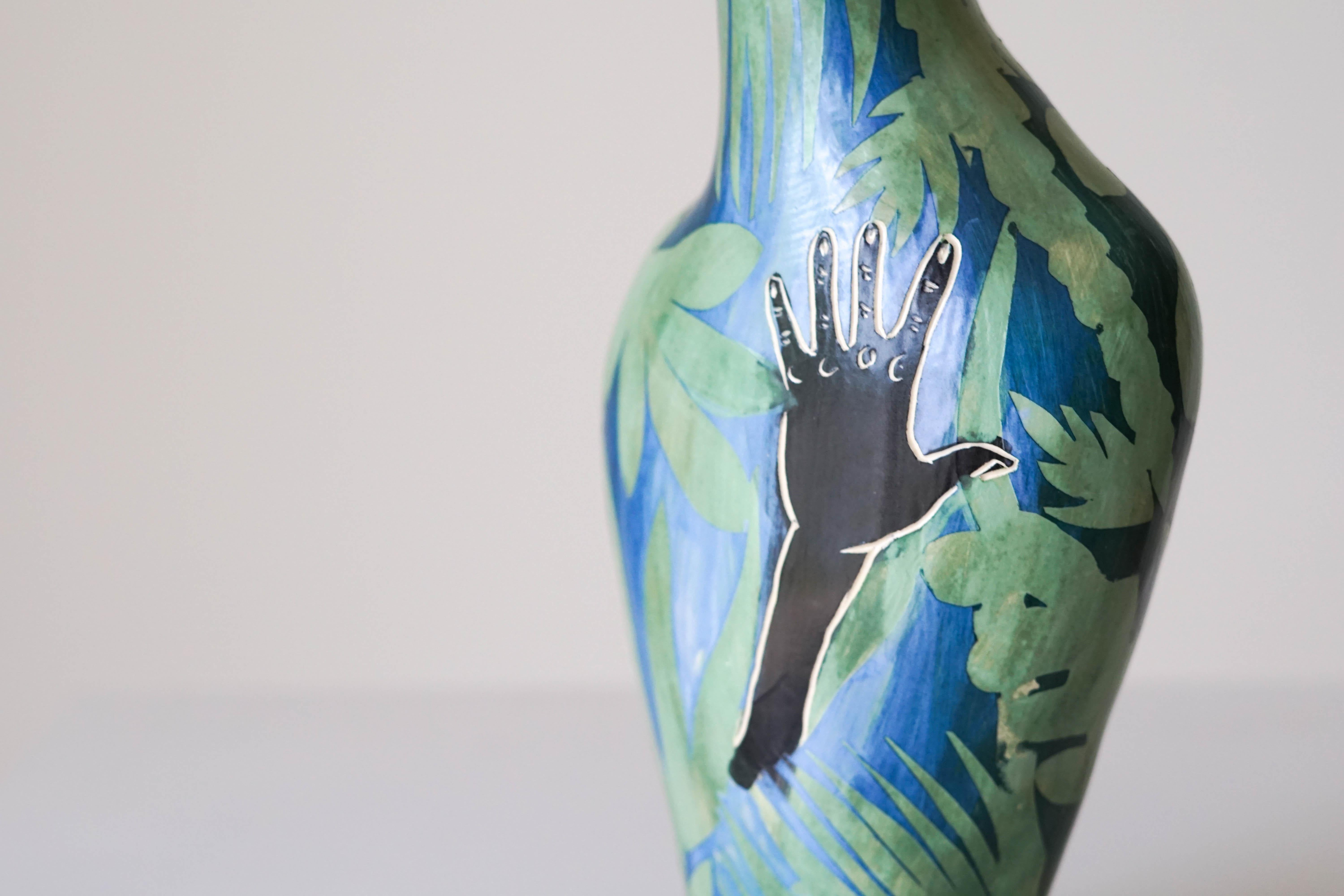 Helping Hand, Ceramic Vase sculpture For Sale 8