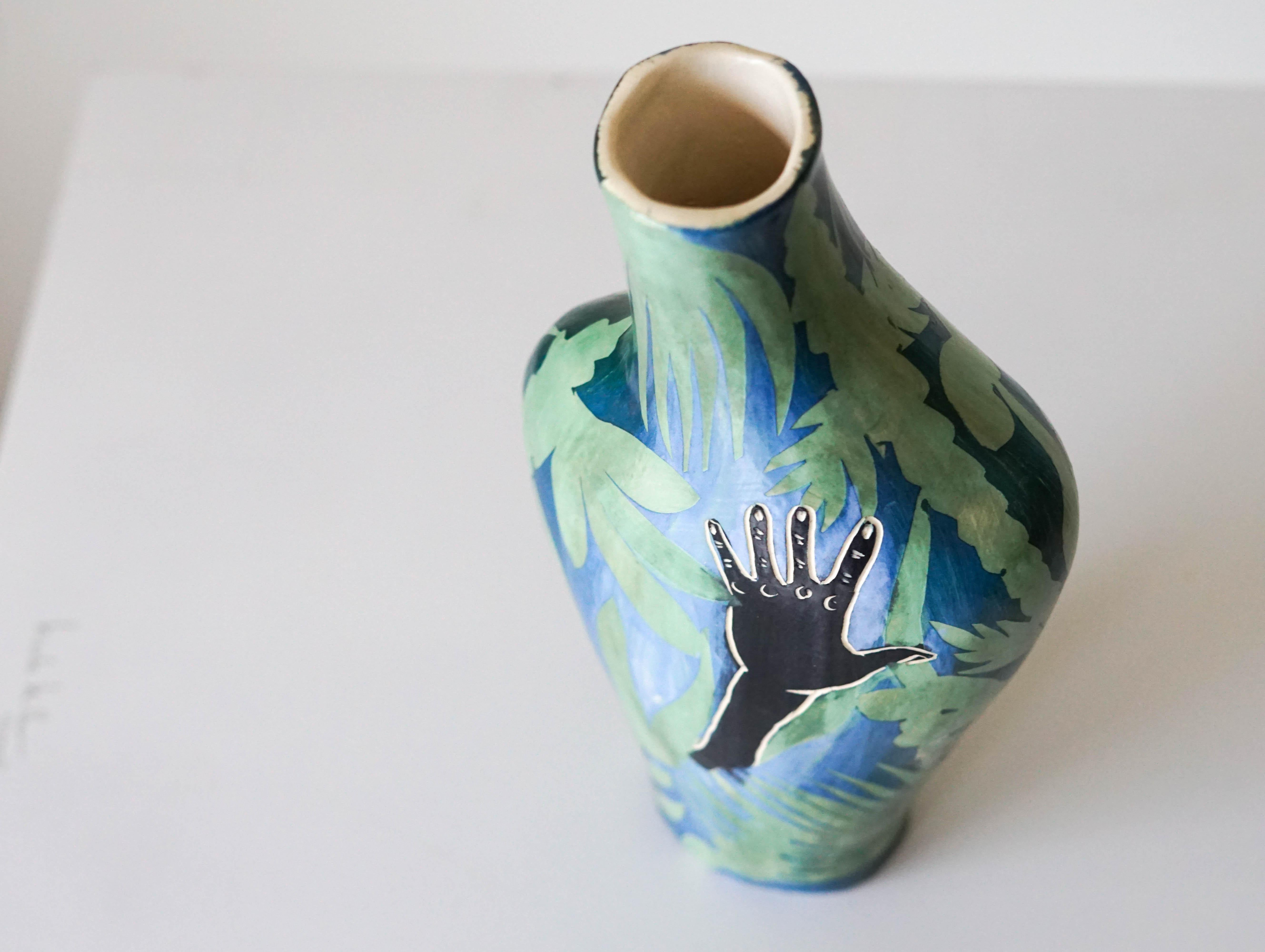 Helping Hand, Ceramic Vase sculpture For Sale 9