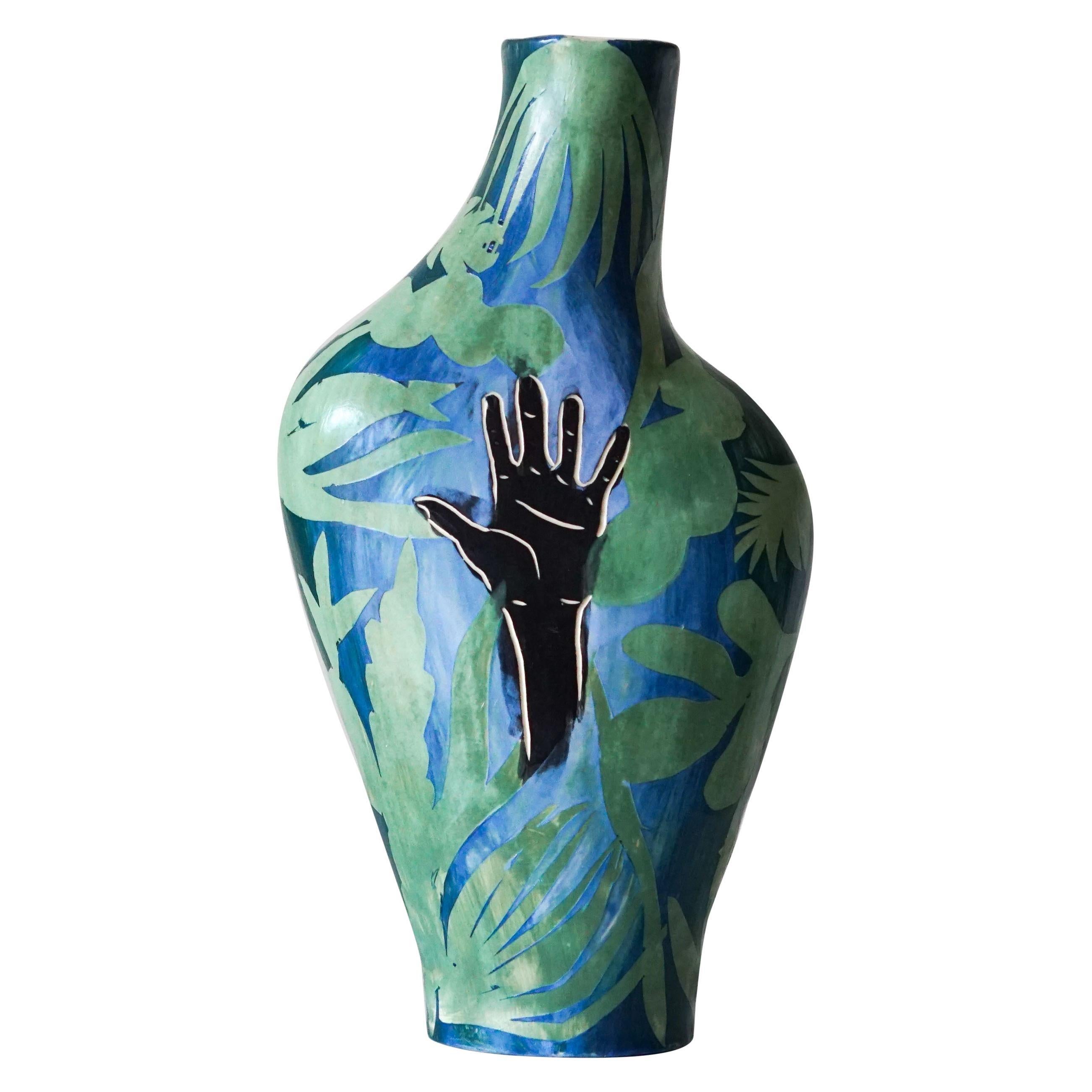 Alex Hodge Abstract Sculpture - Helping Hand, Ceramic Vase sculpture