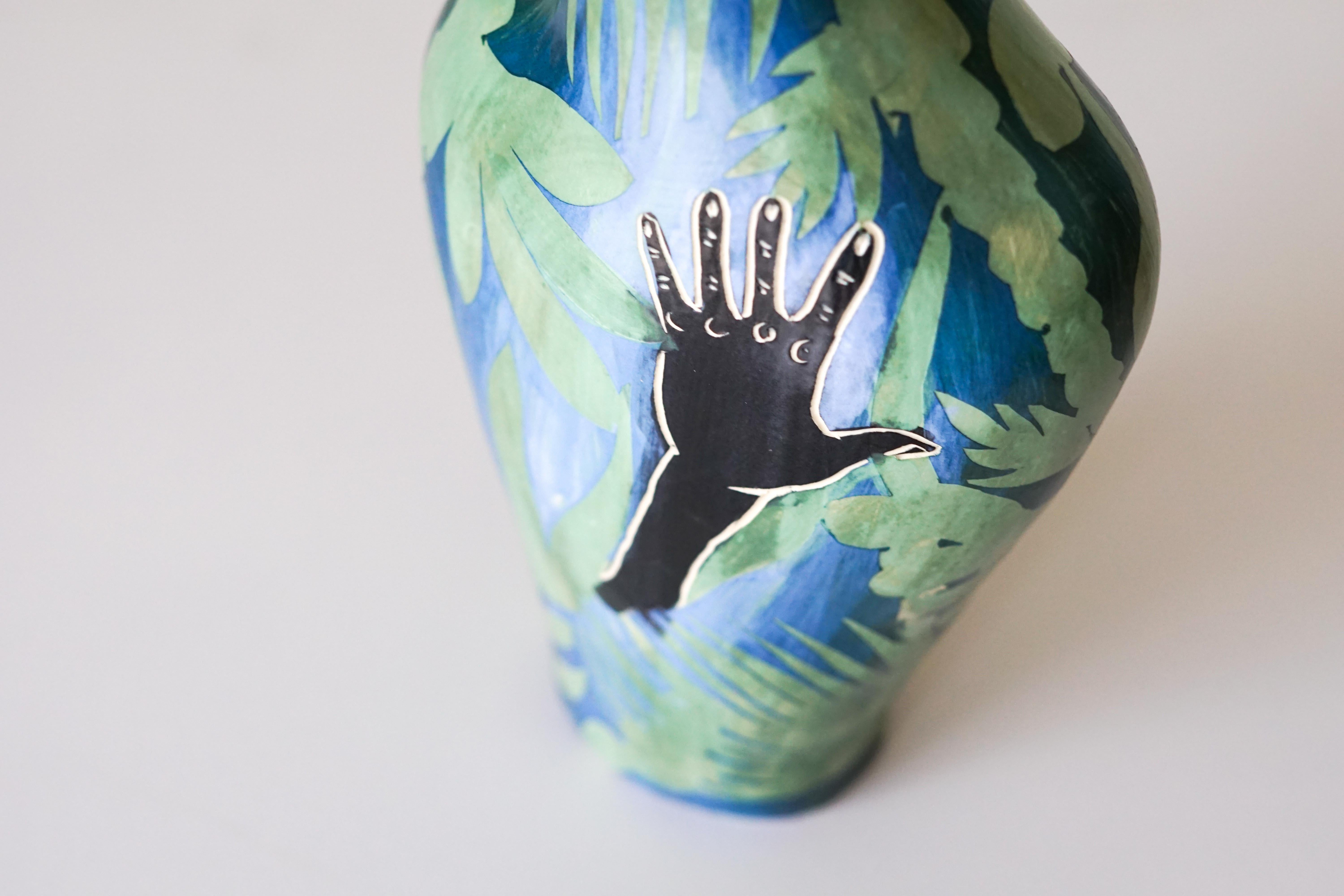 Helping Hand, Ceramic Vase sculpture For Sale 1