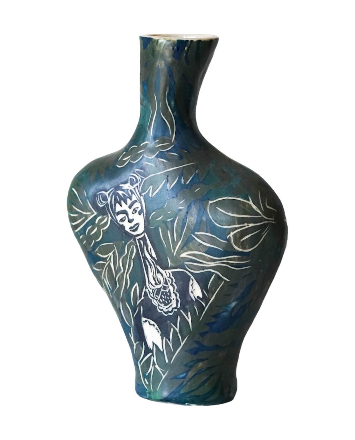 Helping Hand, Charming Snakes e Earth Needs Us Both. Sculture in vaso di ceramica - Abstract Sculpture Blu di Alex Hodge