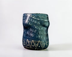 “Here I Learn..” Porcelain cup with sgraffito detailing by the artist