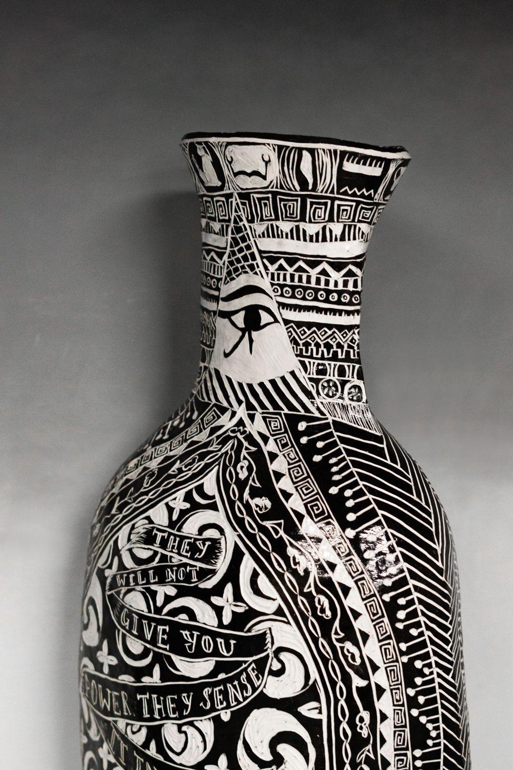 History Lesson Power Is Always Taken. Hand Carved Large Porcelain Vase For Sale 3