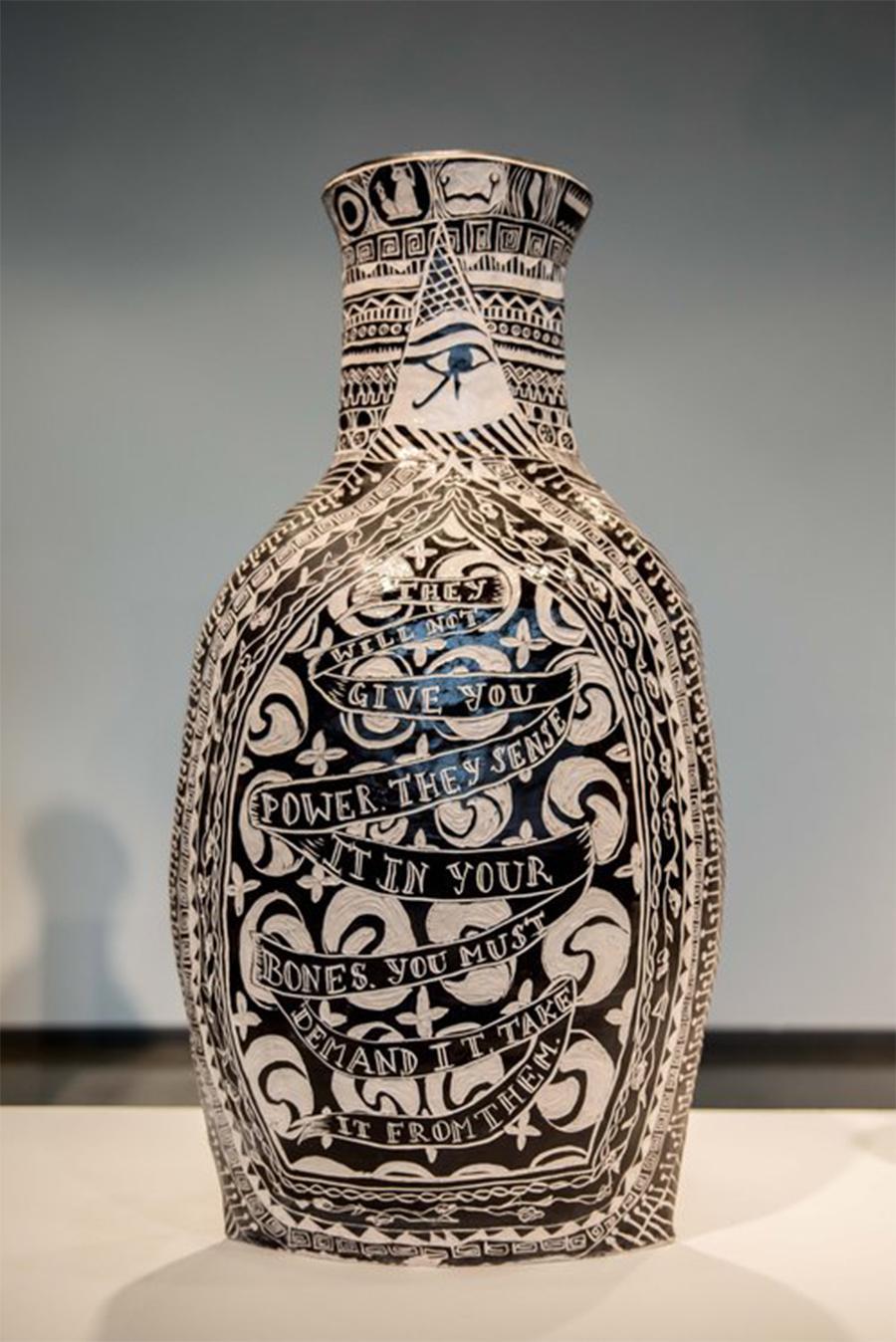 History Lesson Power Is Always Taken. Hand Carved Large Porcelain Vase For Sale 12