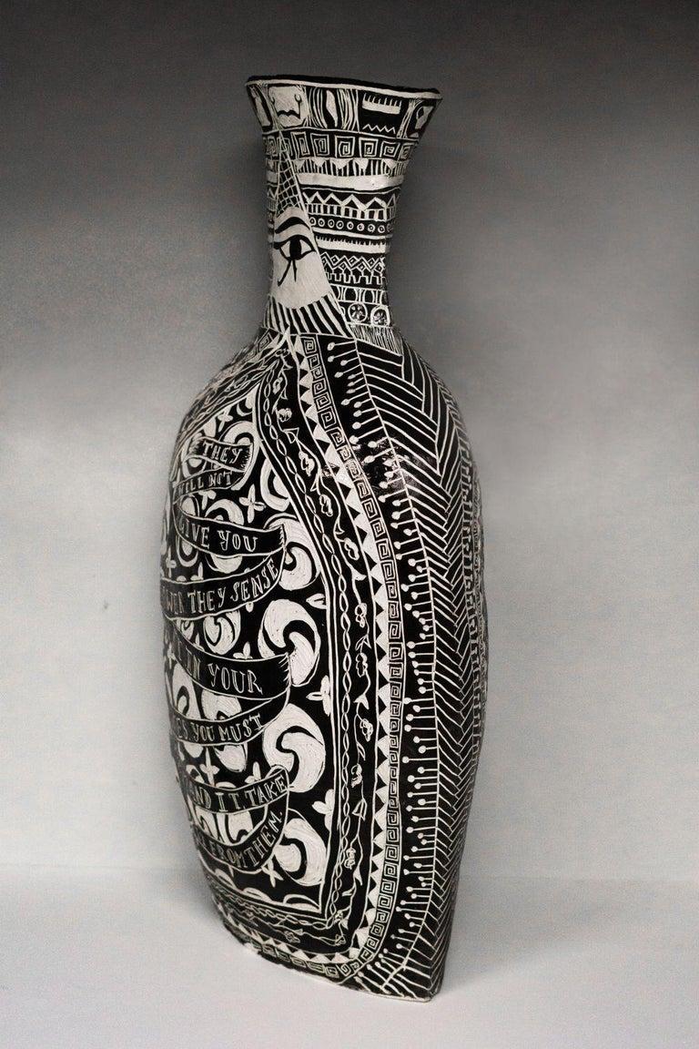 History Lesson Power Is Always Taken. Hand Carved Large Porcelain Vase - Sculpture by Alex Hodge