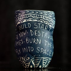 “I Could Start Fires...” Porcelain cup with sgraffito detailing