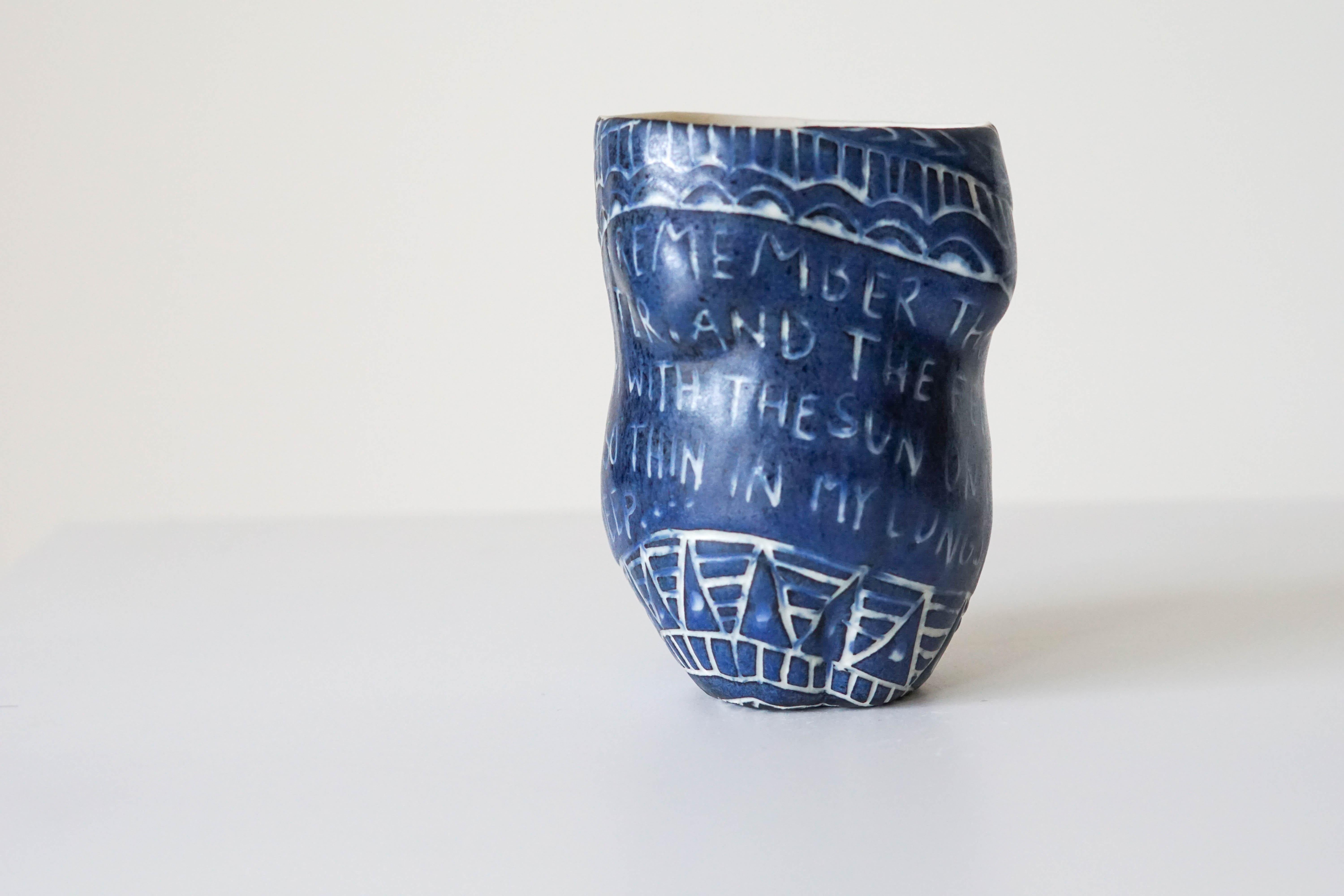 “I remember those tree...” Porcelain  Cup with Sgraffito Detailing by the artist For Sale 2