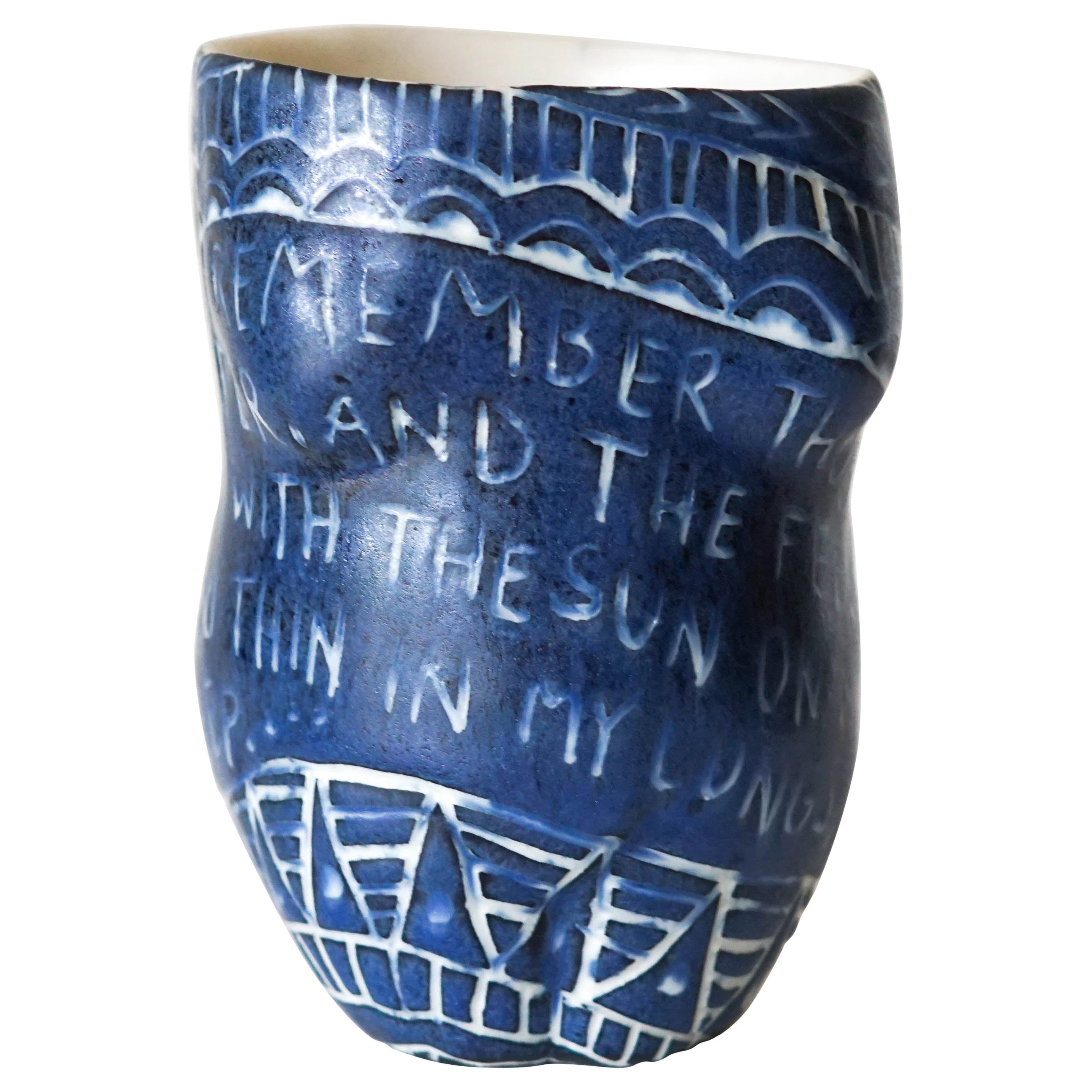 Alex Hodge Abstract Sculpture - “I remember those tree...” Porcelain  Cup with Sgraffito Detailing by the artist