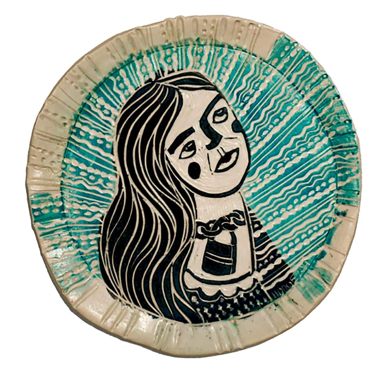 Figurative Sculpture de Alex Hodge - Cerradura y llave  Retrato. Escultura mural de porcelana tallada