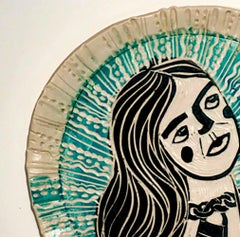 Lock and Key Portrait Carved Porcelain Wall Sculpture, 10.5 in