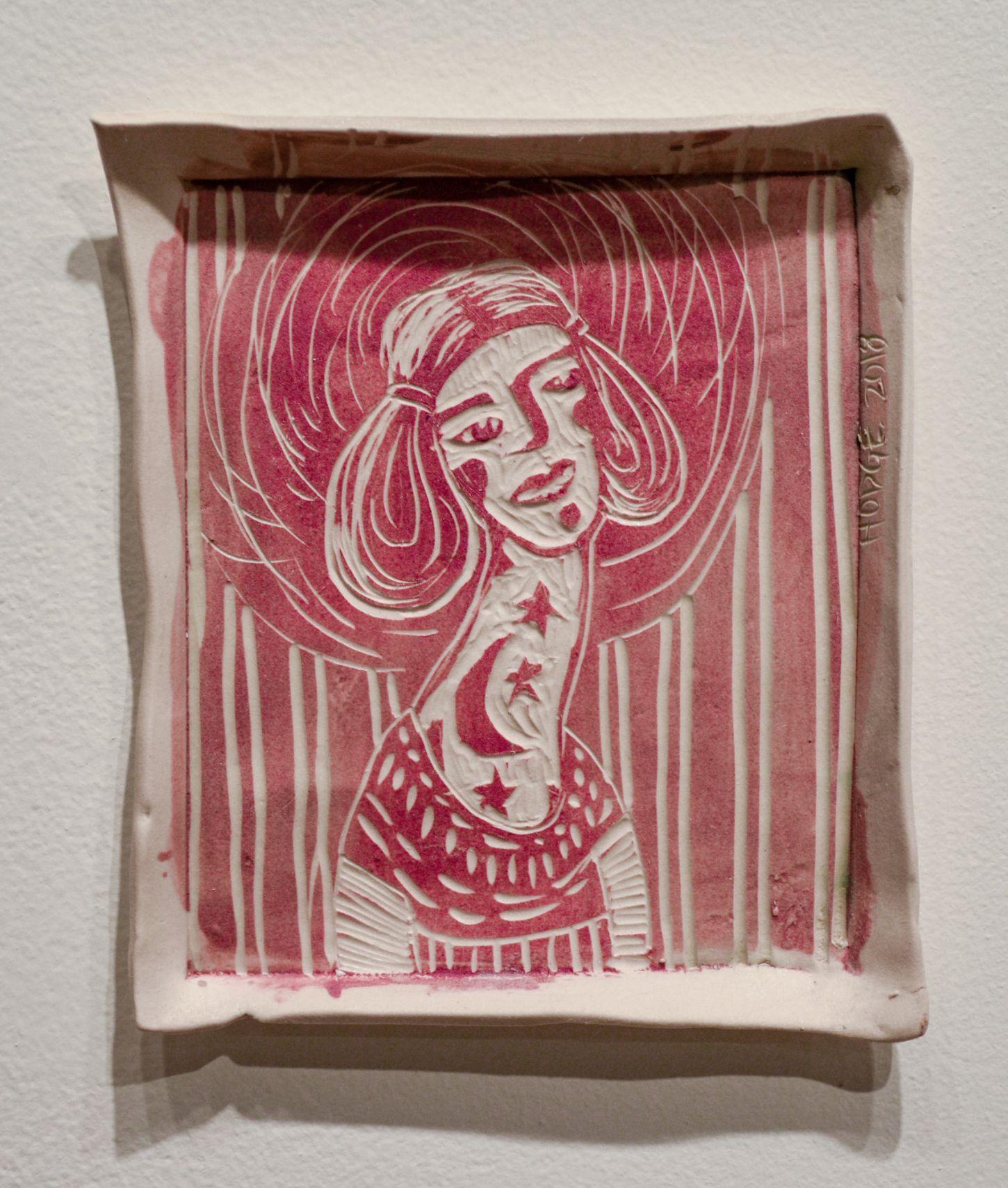 Madonna with the Long Neck, Carved Porcelain Wall Sculpture, 7x7 in